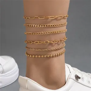 18K Gold-Plated Rope-Chain Anklet Set