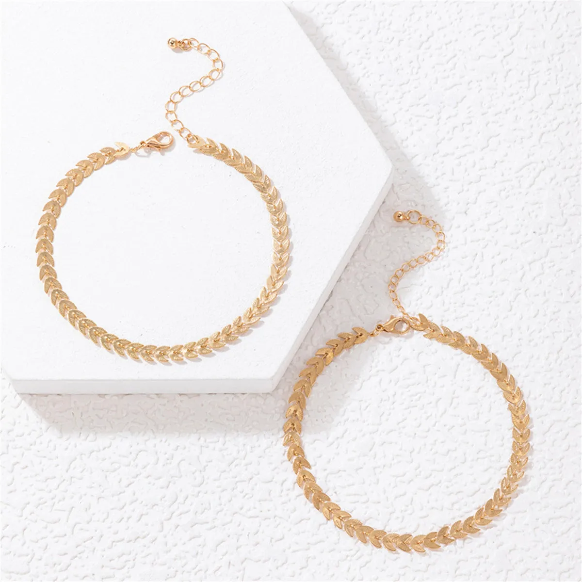 18K Gold-Plated Wheat Chain Anklet Set