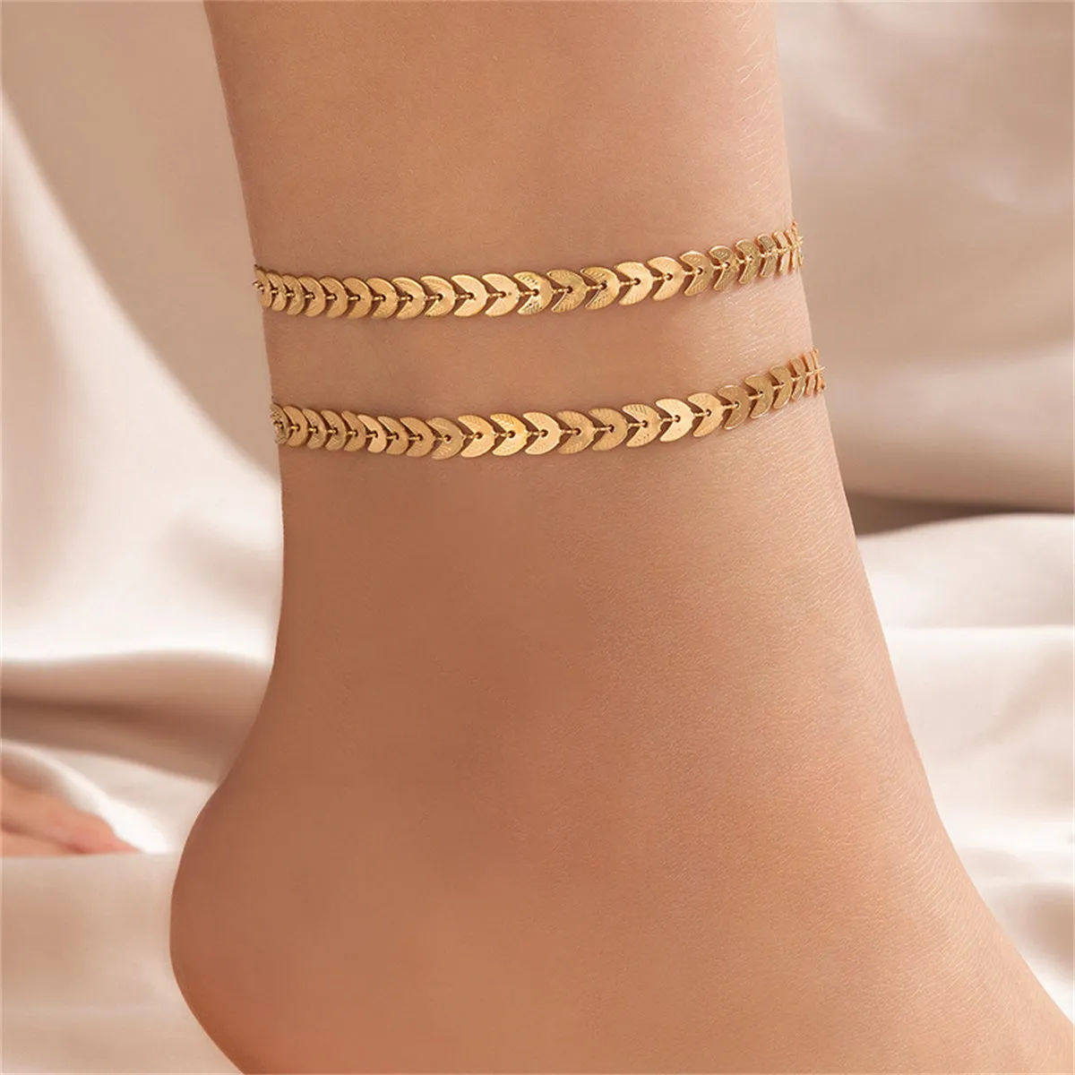 18K Gold-Plated Wheat Chain Anklet Set