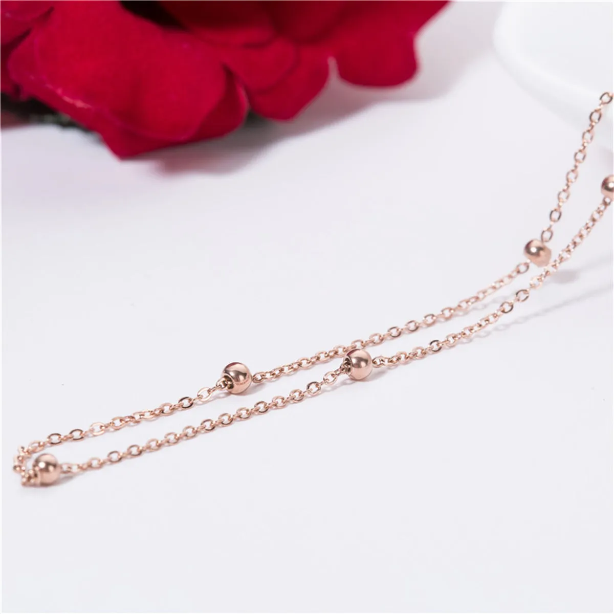 18K Rose Gold-Plated Beaded Station Anklet