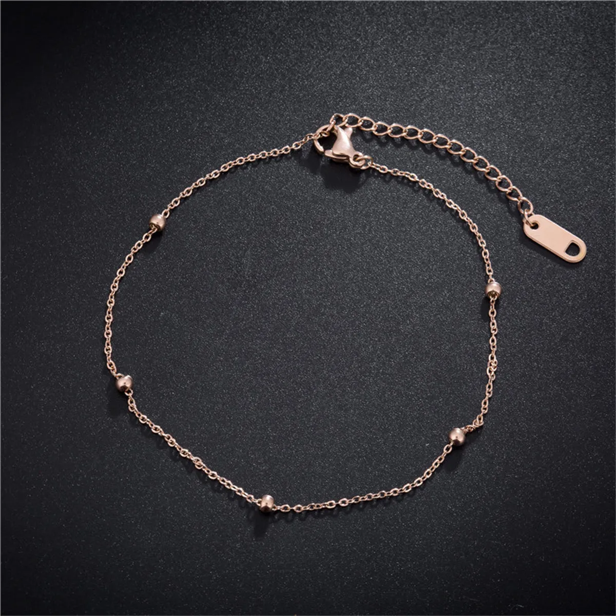18K Rose Gold-Plated Beaded Station Anklet