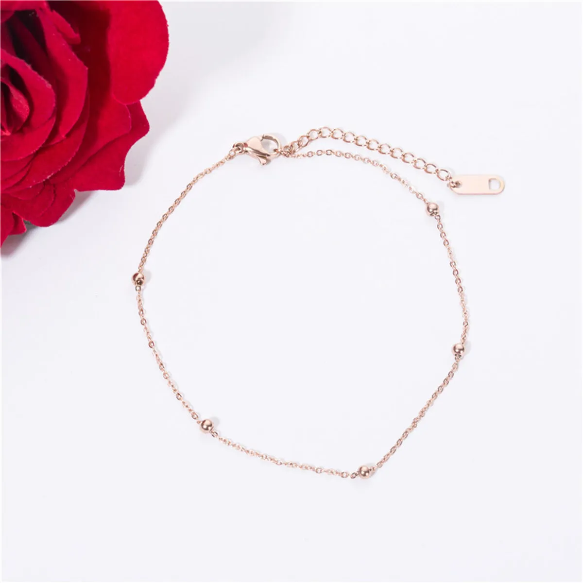 18K Rose Gold-Plated Beaded Station Anklet