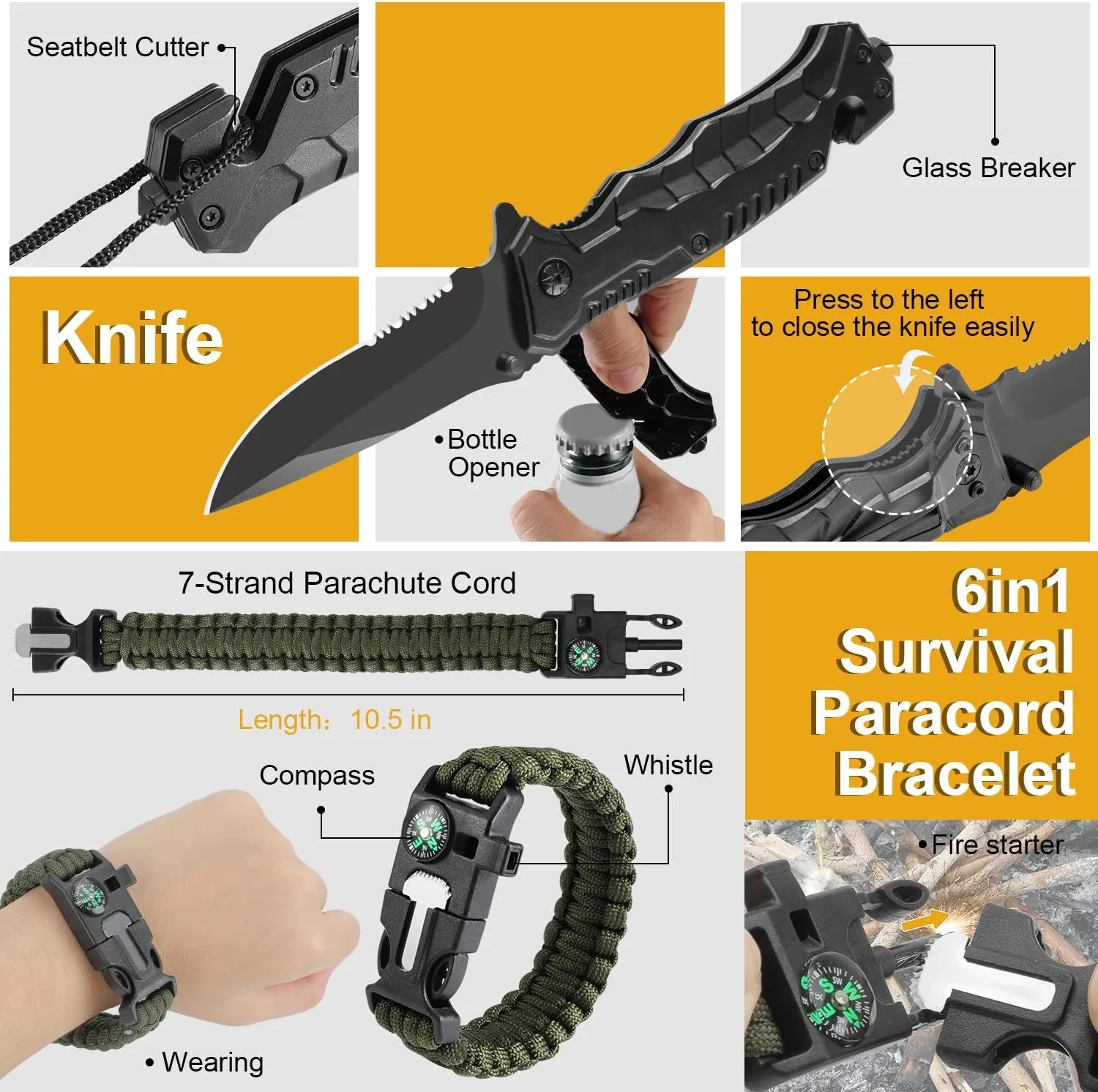 19 in 1 Survival Emergency Go Bag Set, Camping Gear Essentials