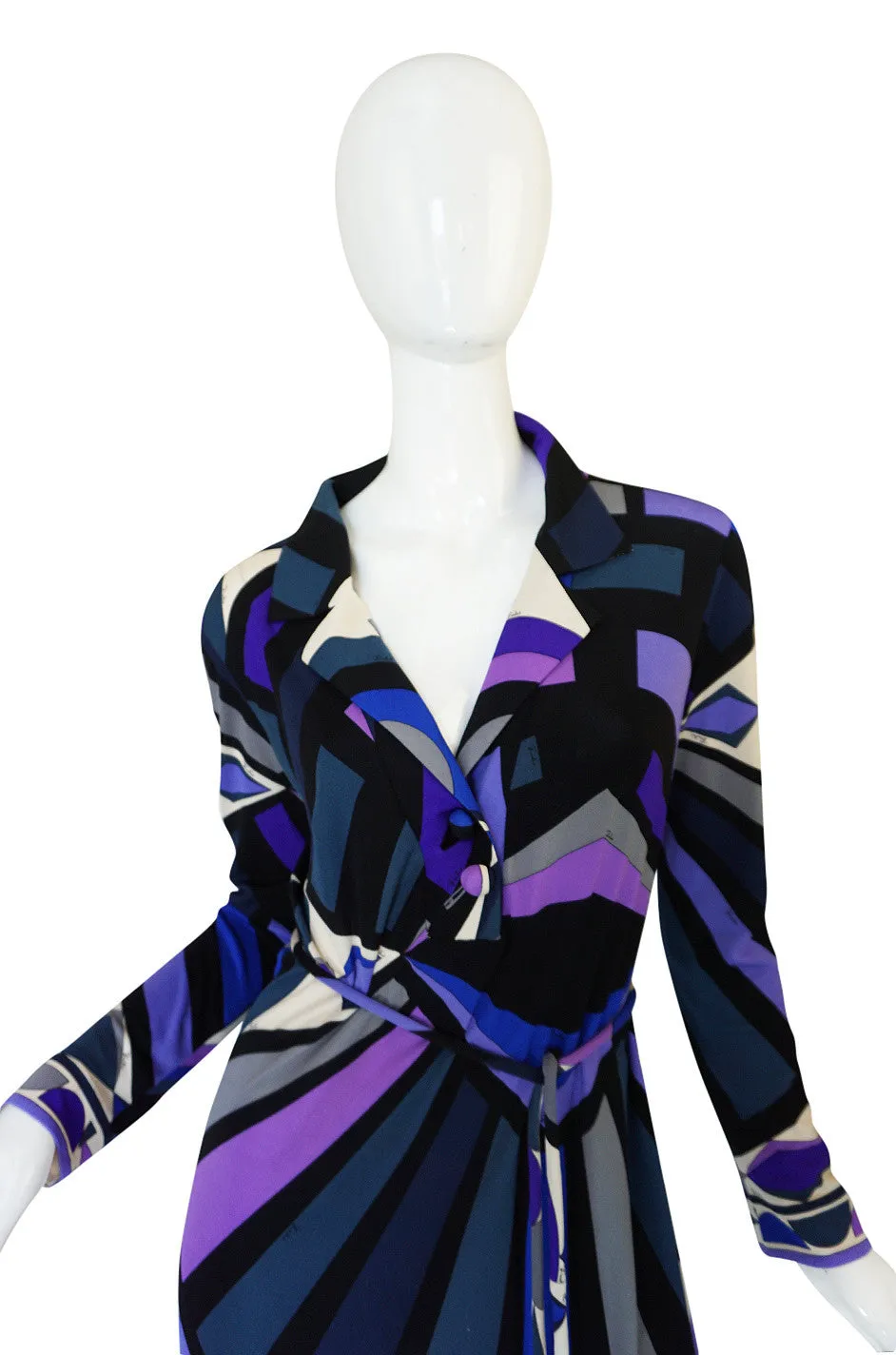 1960s Purple Print Pucci Silk Jersey Dress w Crystal Belt