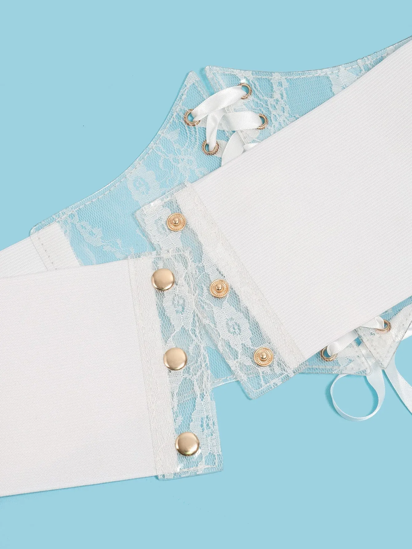 1pc Eyelet Decor Floral Print Lace Up Front Corset Belt - White