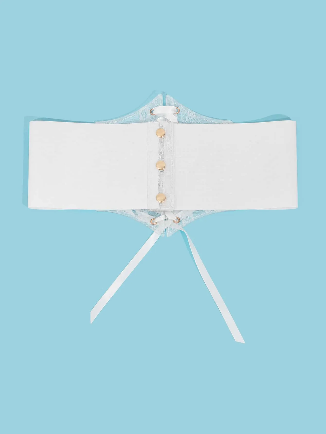 1pc Eyelet Decor Floral Print Lace Up Front Corset Belt - White