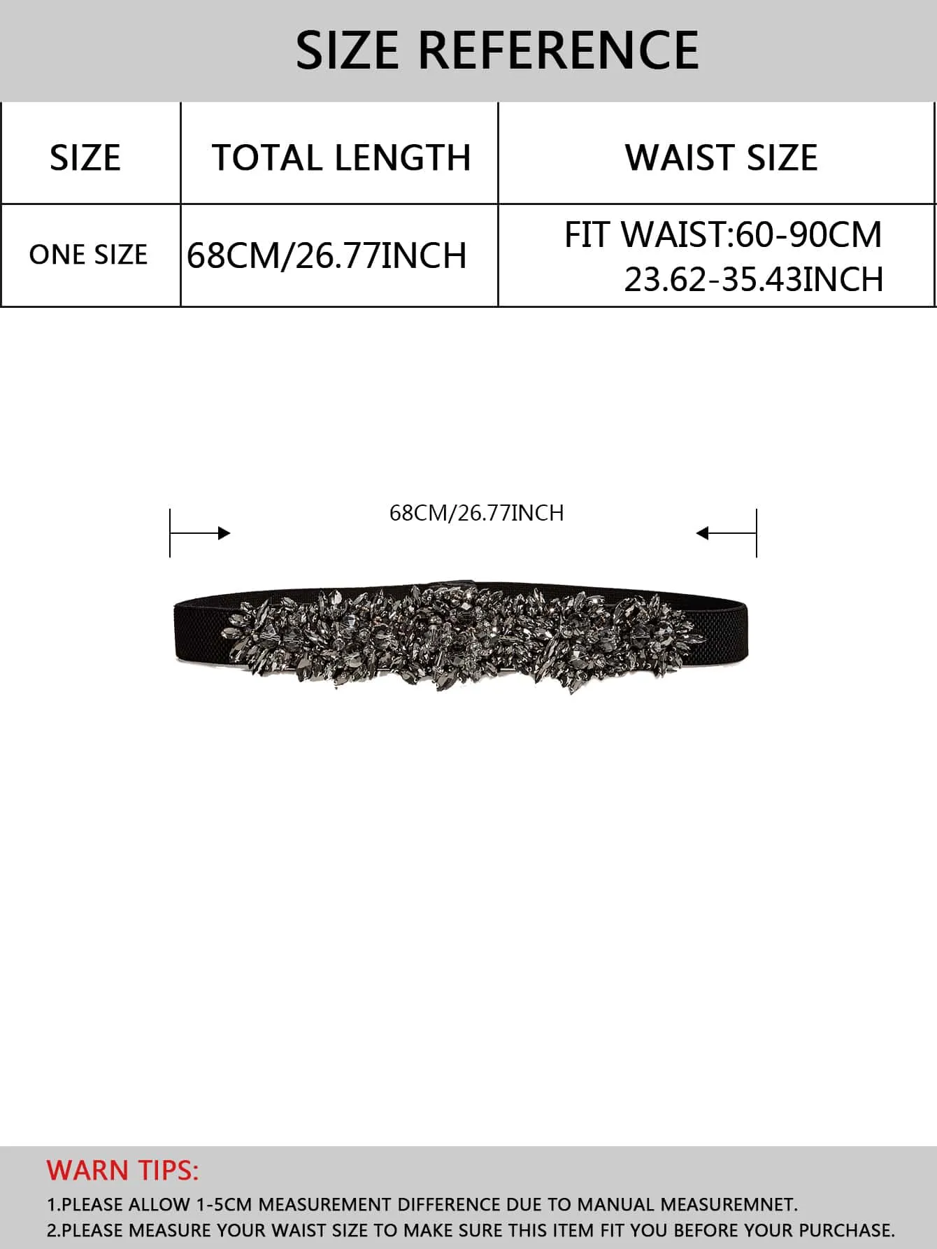 1pc Gemstone Decor Belt