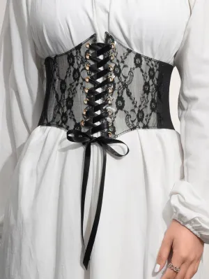 1pc Grommet Lace Up Front Corset Belt - Black