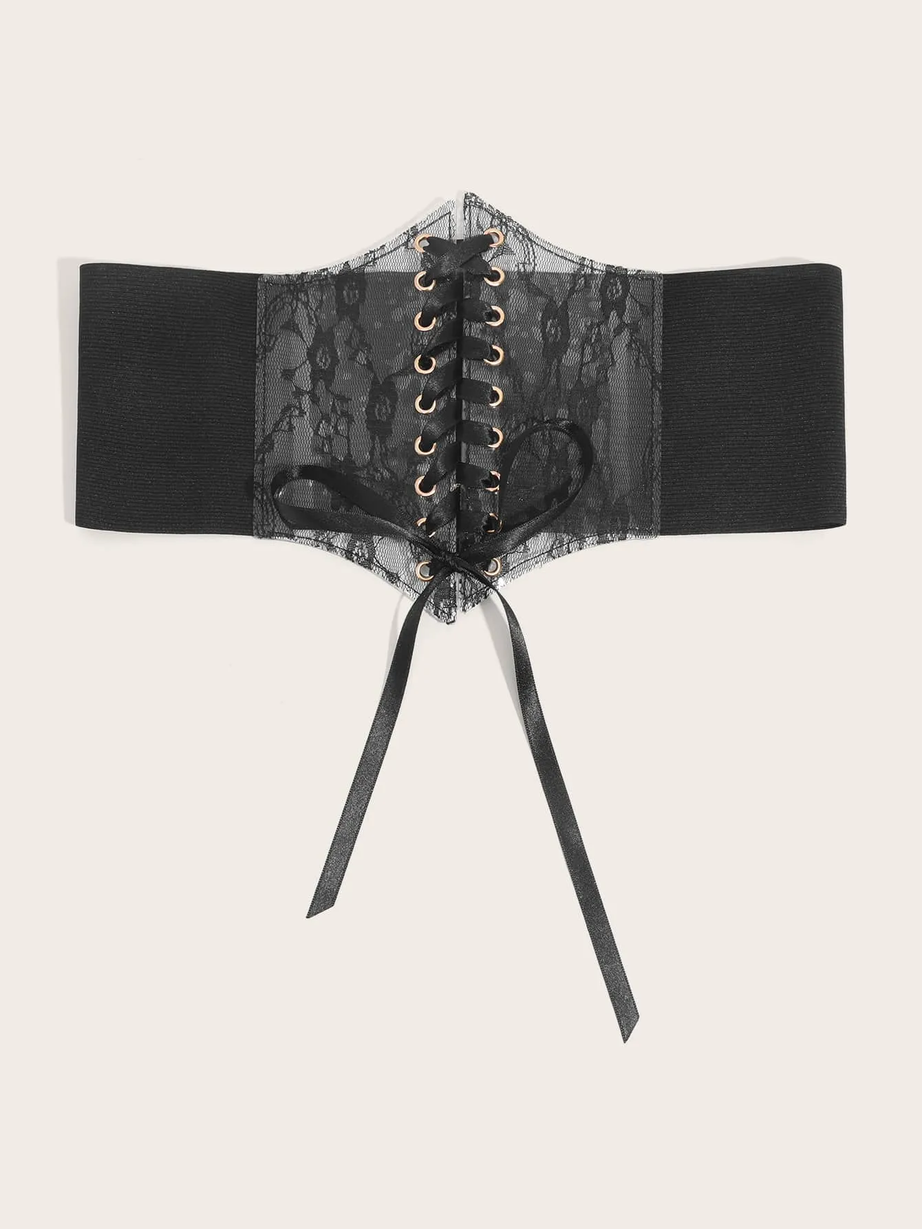1pc Grommet Lace Up Front Corset Belt - Black