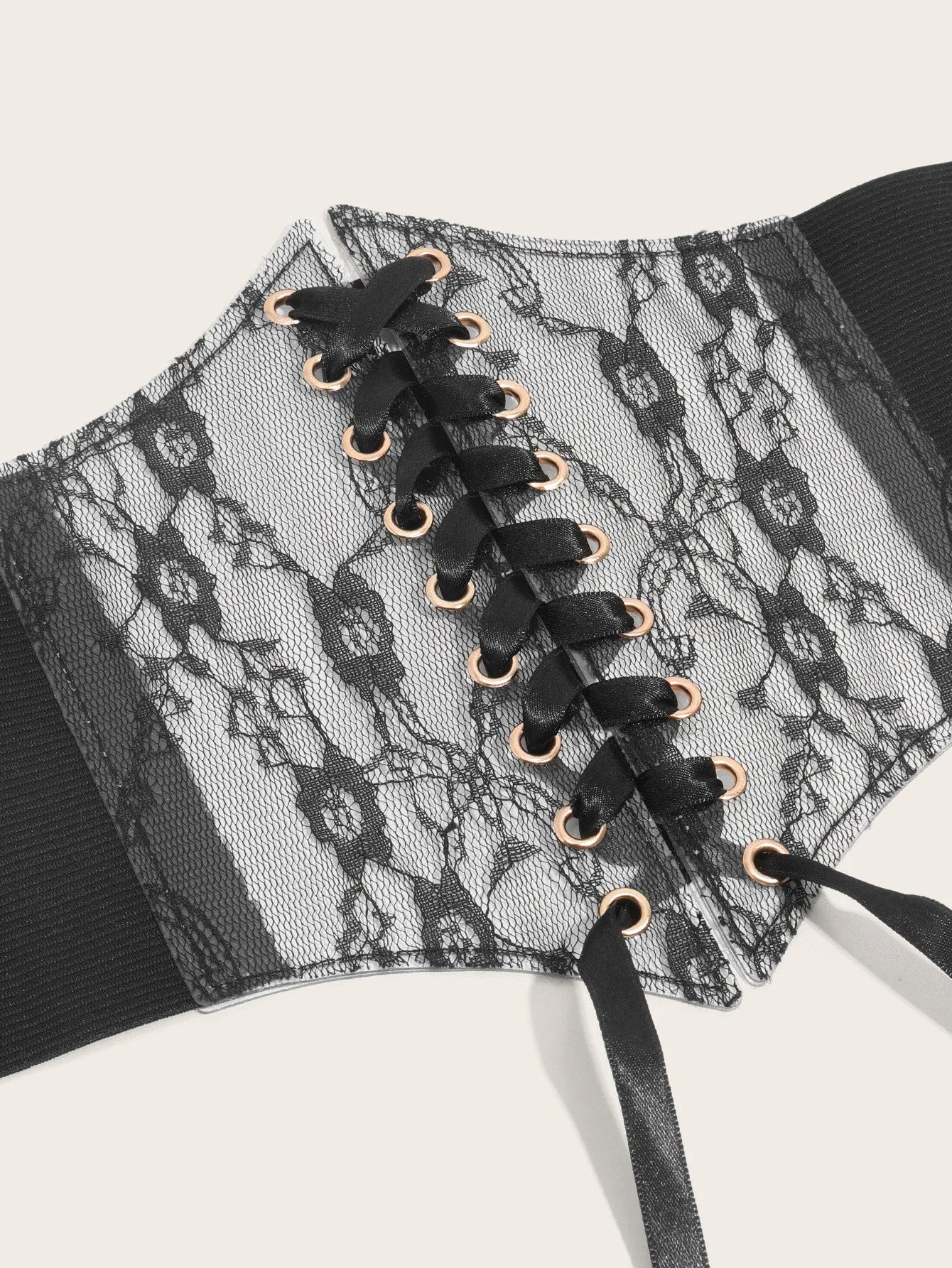 1pc Grommet Lace Up Front Corset Belt - Black