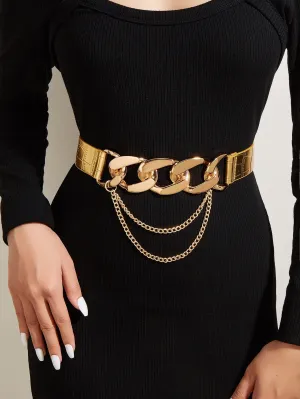 1pc Metal Buckle Metallic Chain Decor Belt