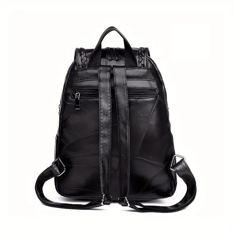 1pc Simple Black Flap Backpack, Plaid Pattern Bag Wth Tassel, Embossed Bag, Women Backpacks,  Lightweight Double Shoulder Bag, Outdoor Backpack For Teenagers Girls