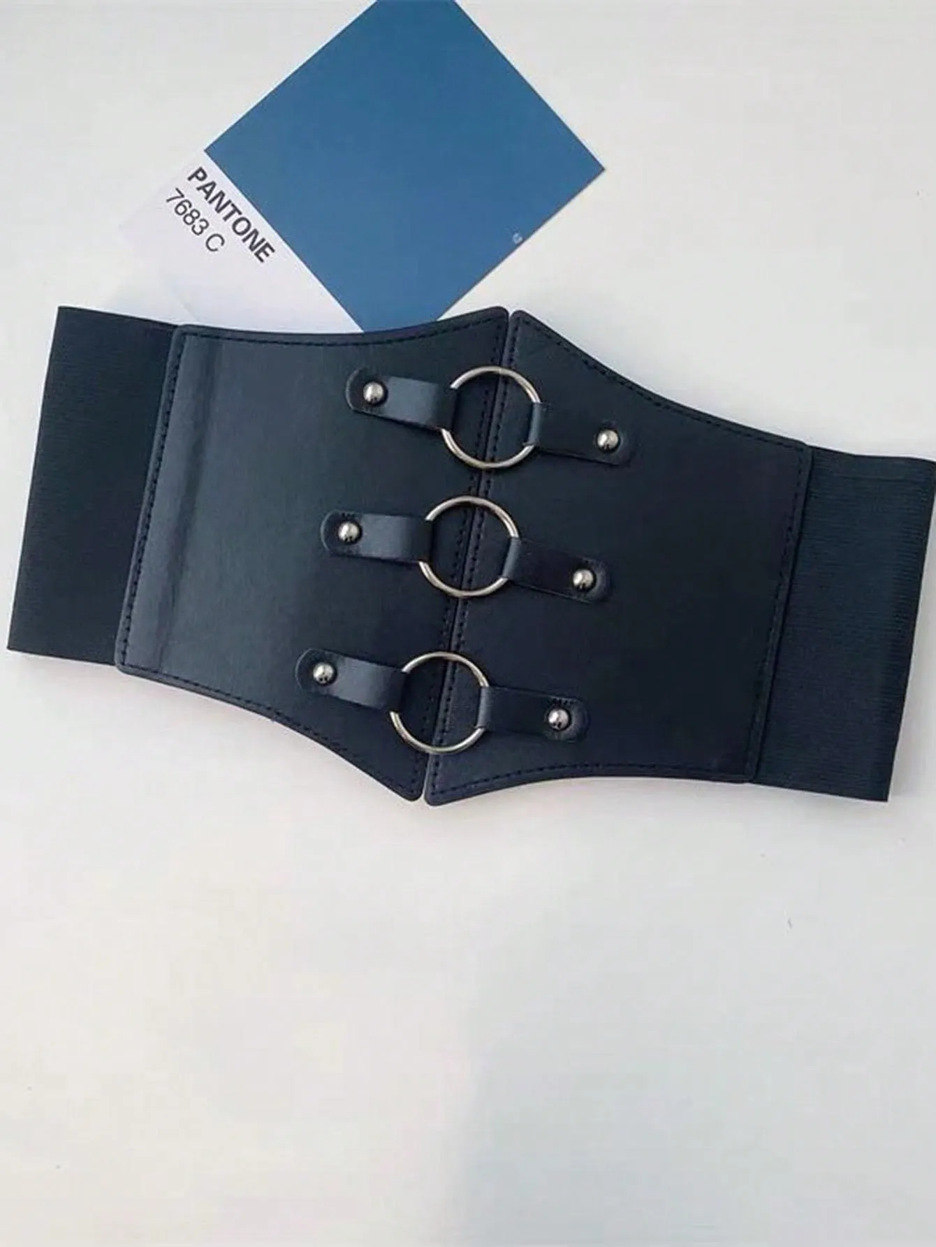 1pc Wide Black Circle Buckle Waist Belt
