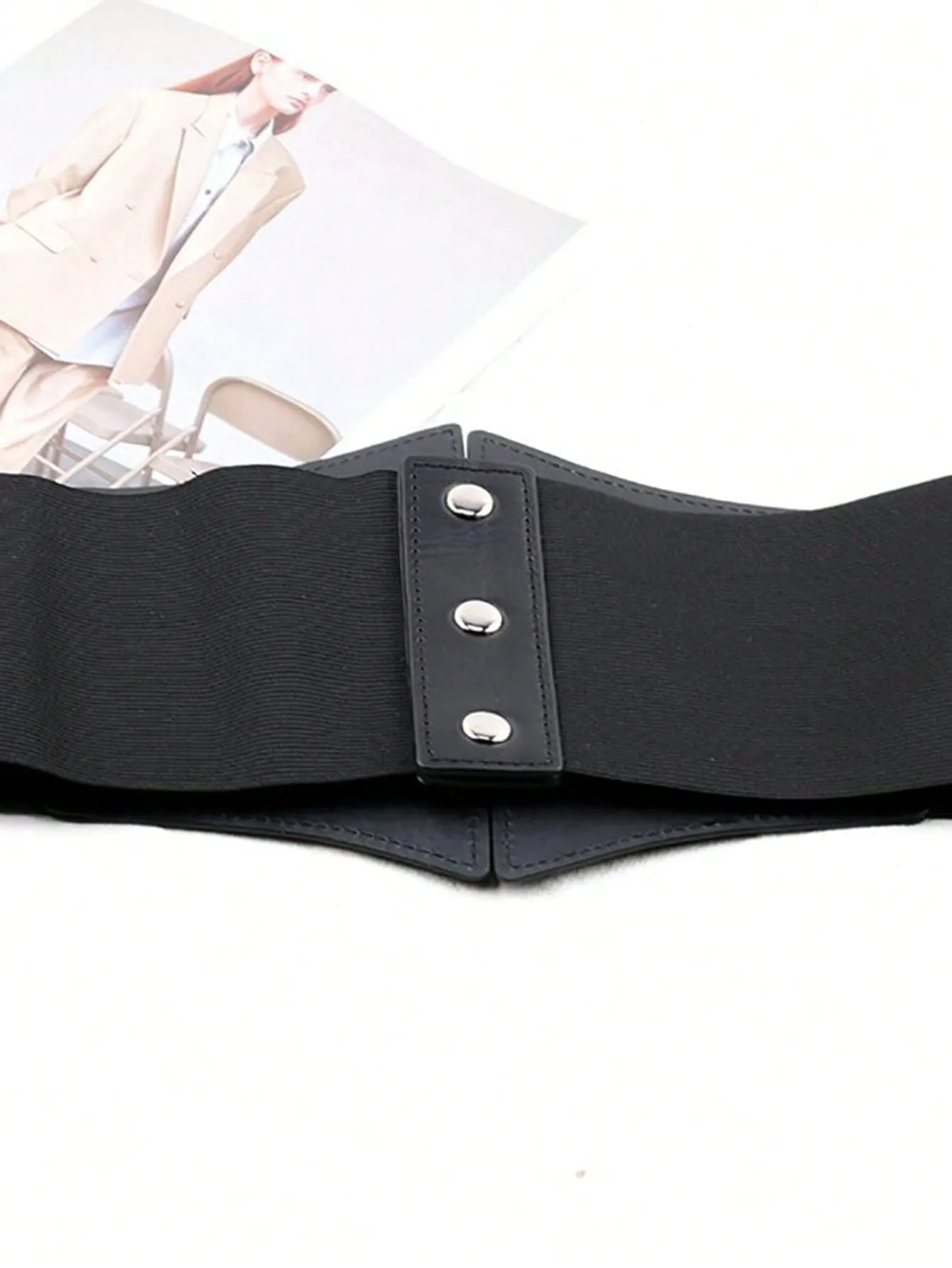 1pc Wide Black Circle Buckle Waist Belt