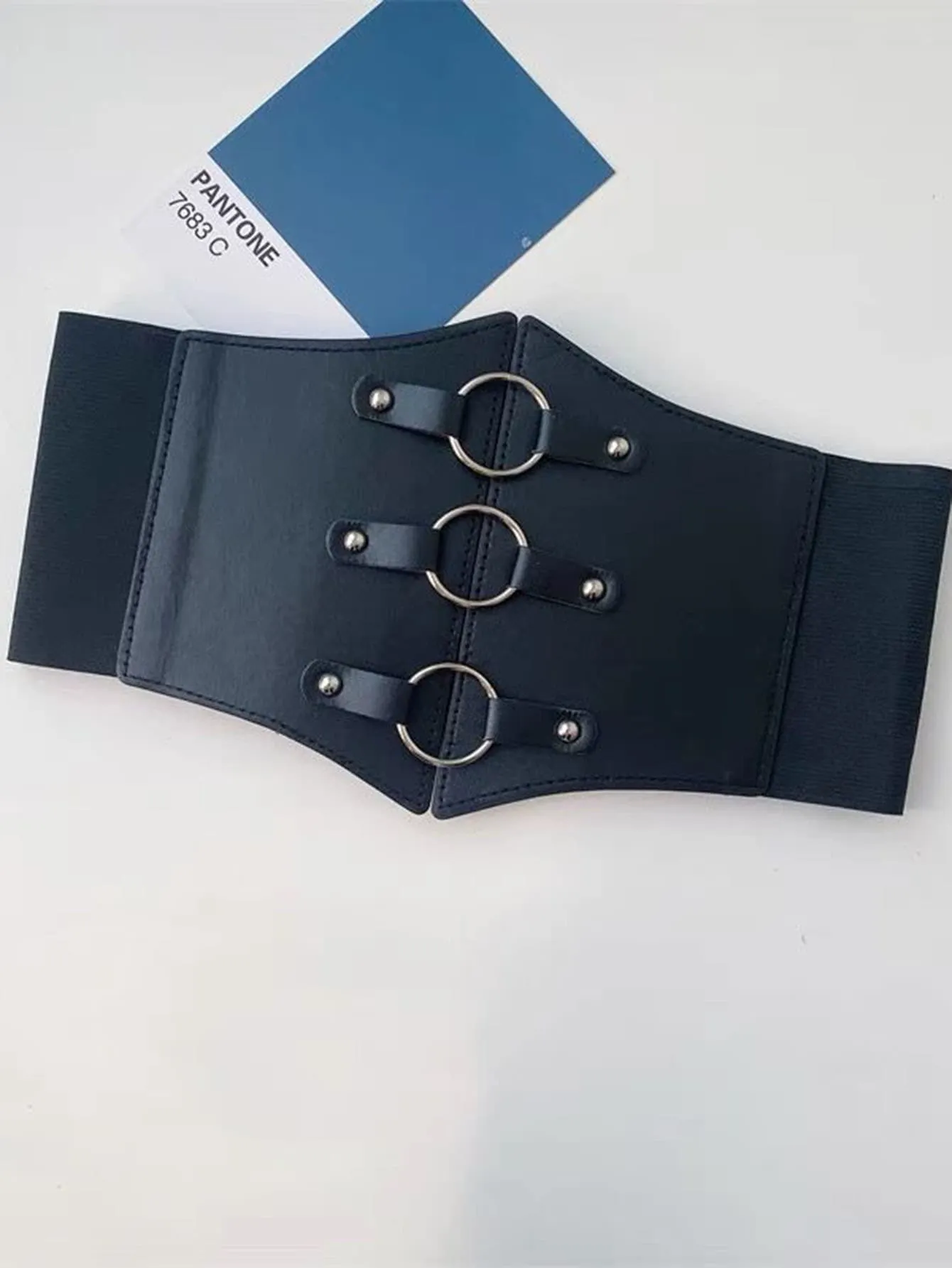 1pc Wide Black Circle Buckle Waist Belt