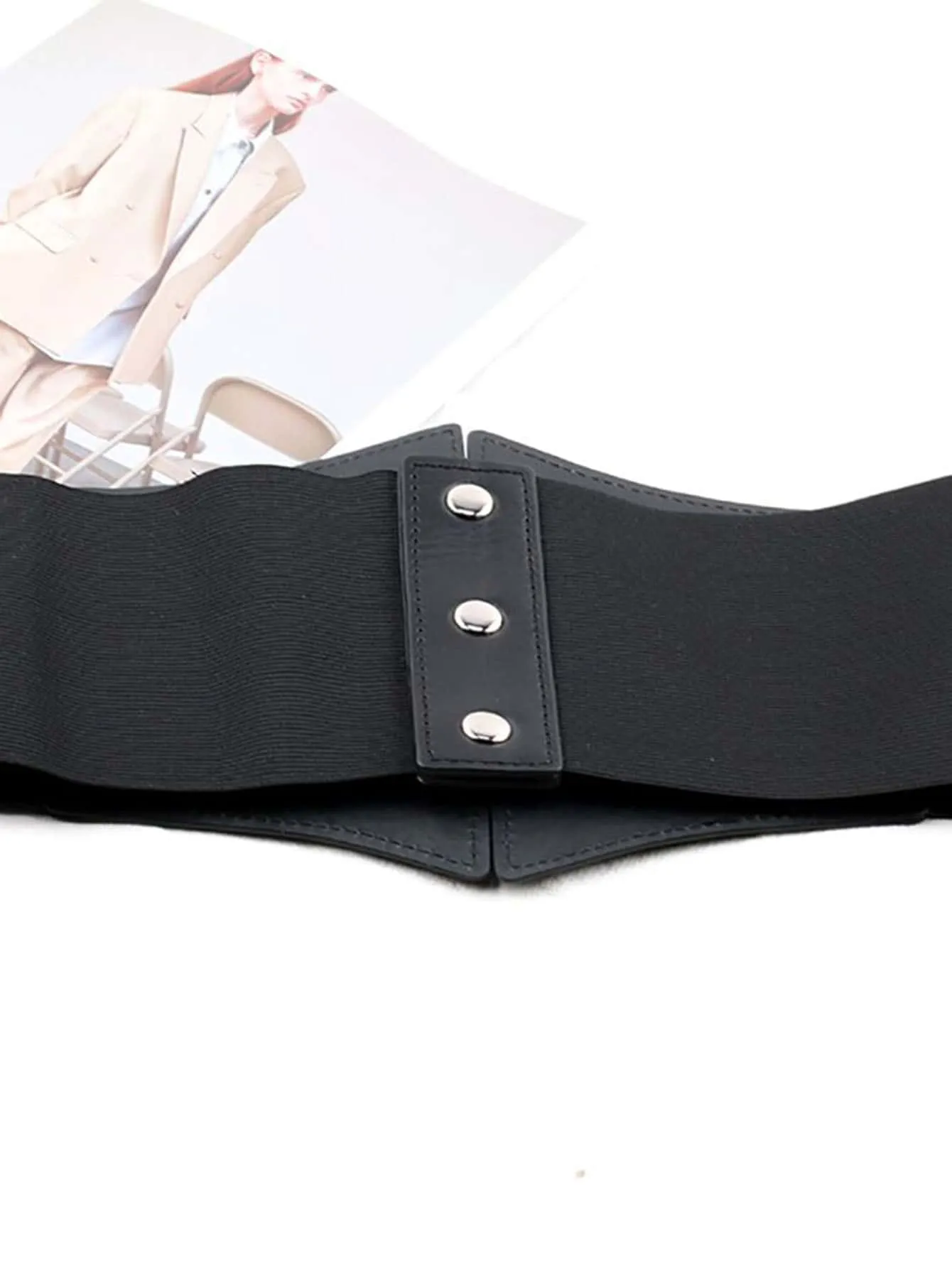 1pc Wide Black Circle Buckle Waist Belt
