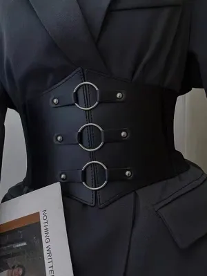 1pc Wide Black Circle Buckle Waist Belt
