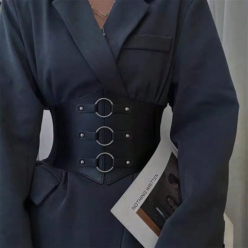 1pc Wide Black Circle Buckle Waist Belt