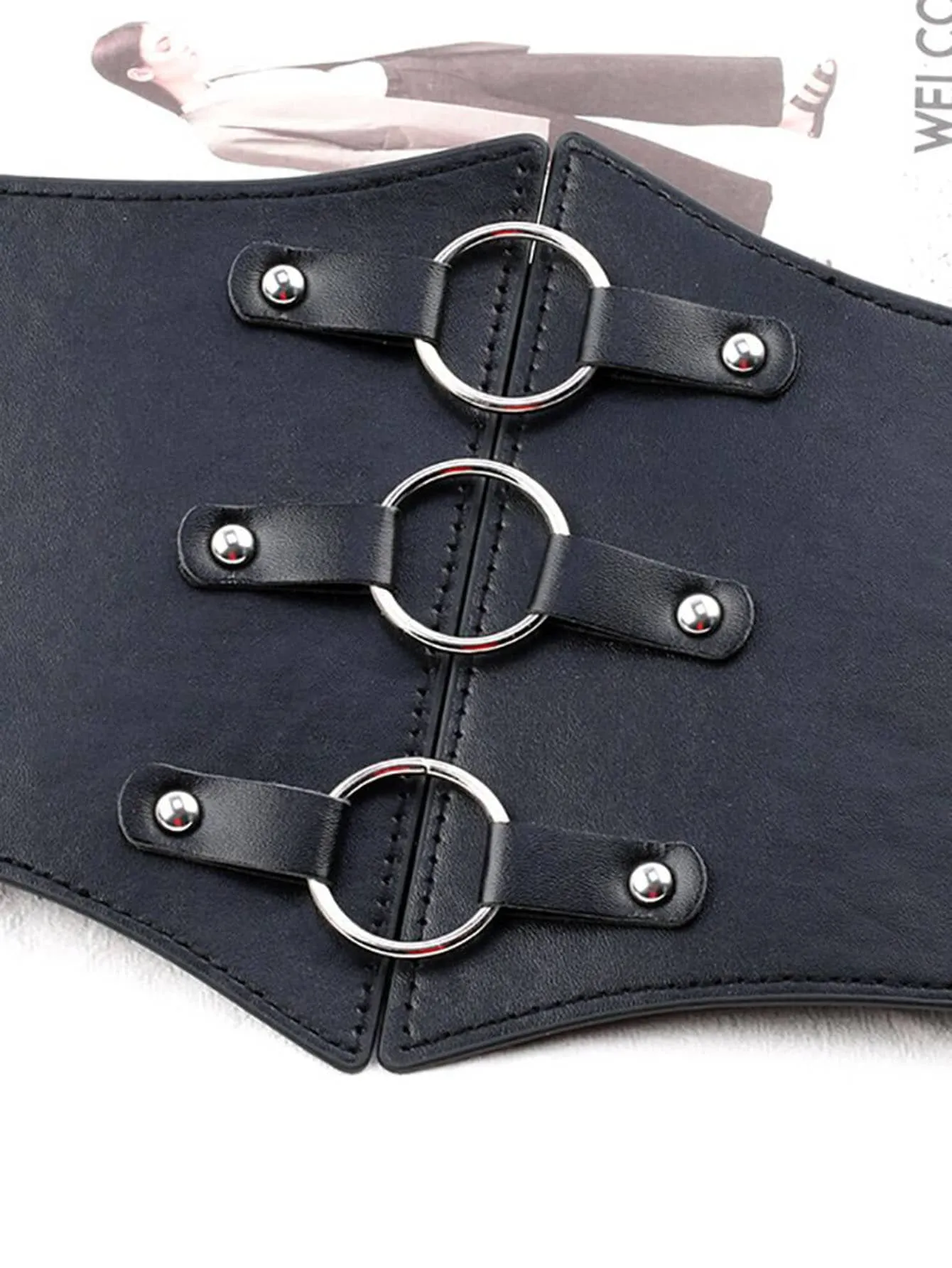 1pc Wide Black Circle Buckle Waist Belt