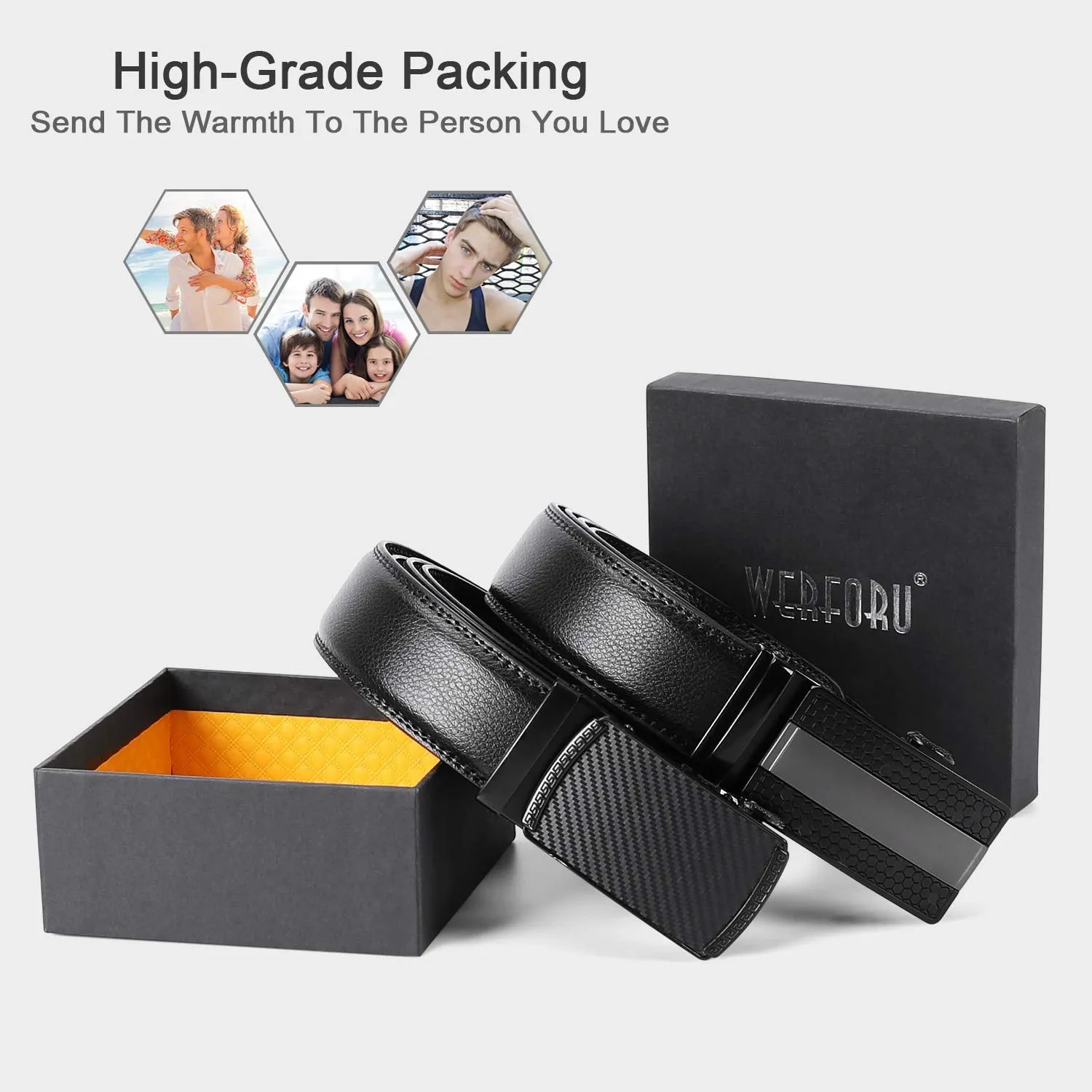 2 Pack Leather Ratchet Dress Belt for Men Perfect Fit Waist Size Up to 44" with Automatic Buckle