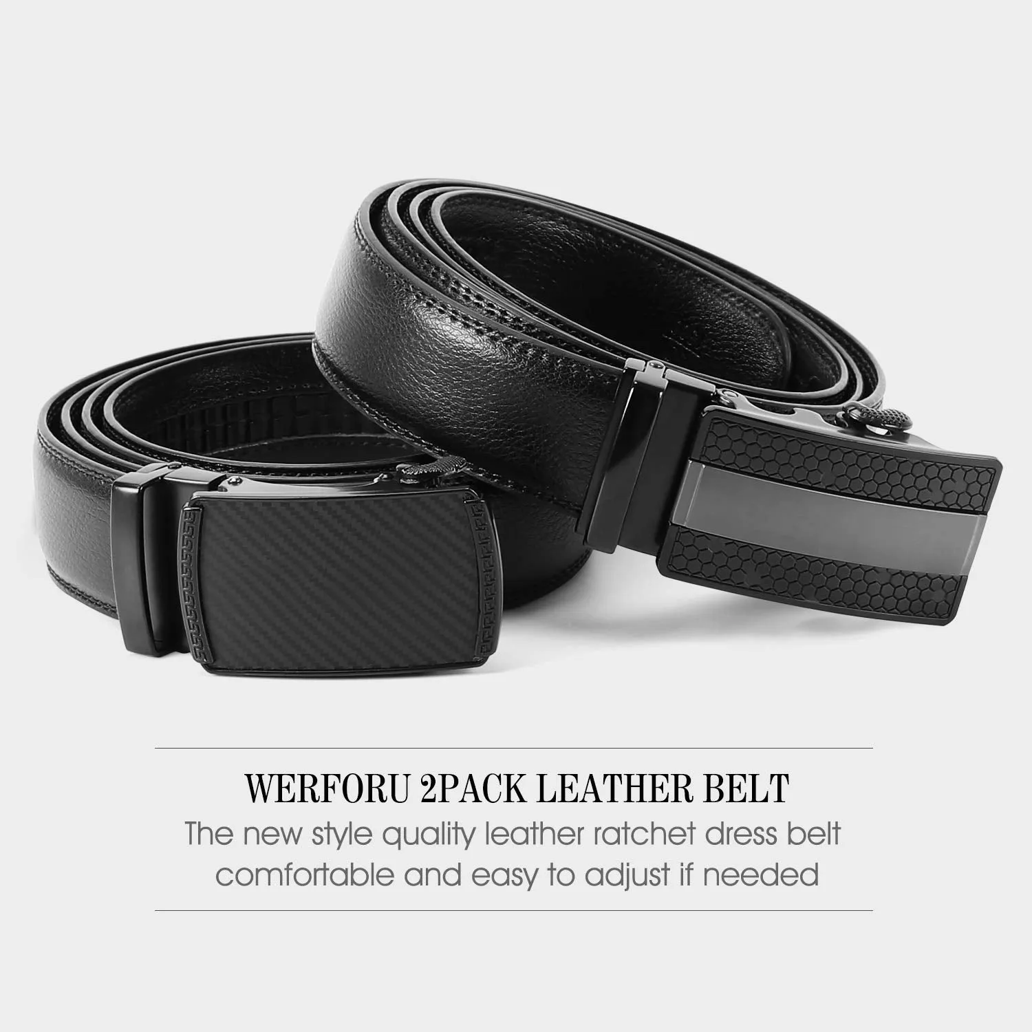 2 Pack Leather Ratchet Dress Belt for Men Perfect Fit Waist Size Up to 44" with Automatic Buckle