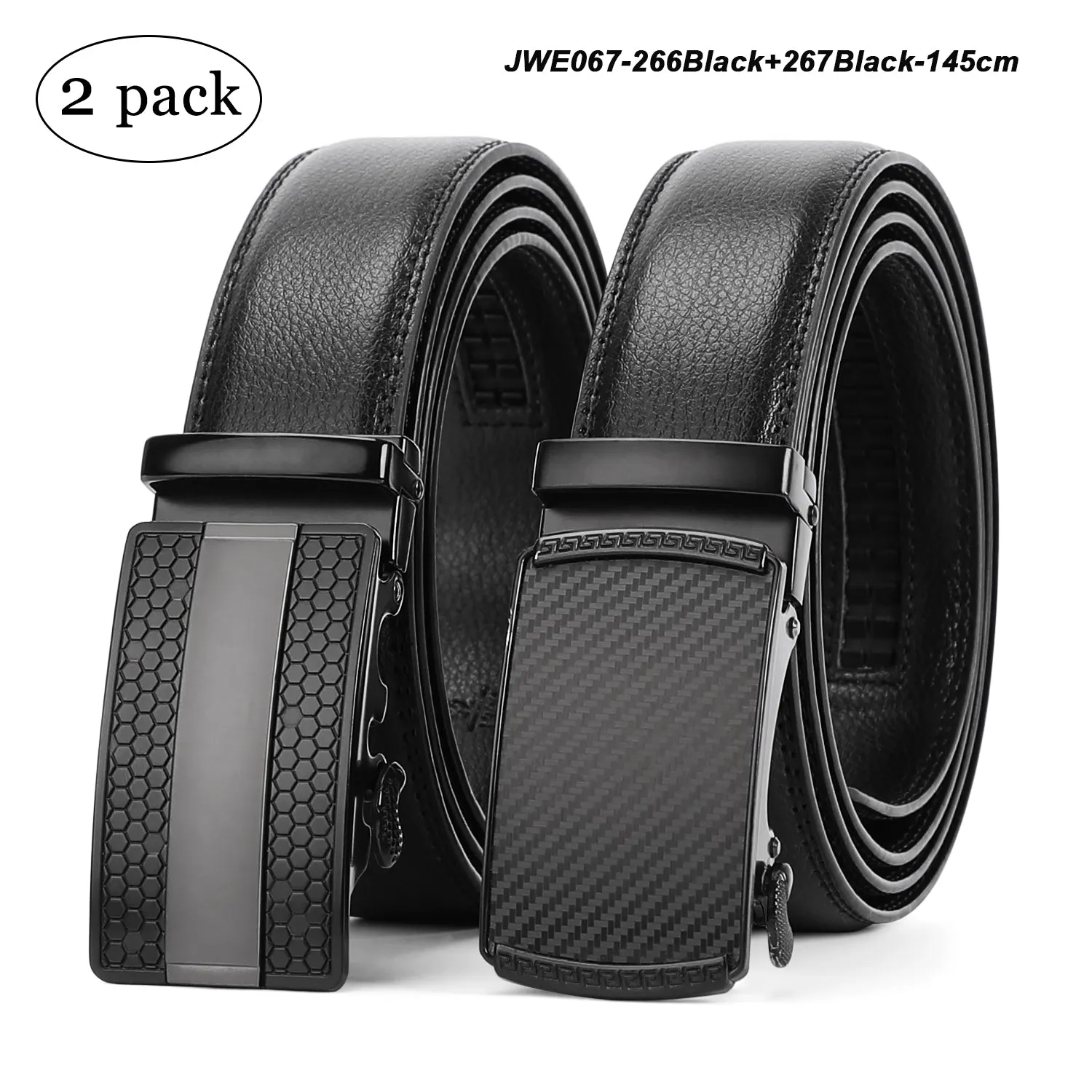 2 Pack Leather Ratchet Dress Belt for Men Perfect Fit Waist Size Up to 44" with Automatic Buckle