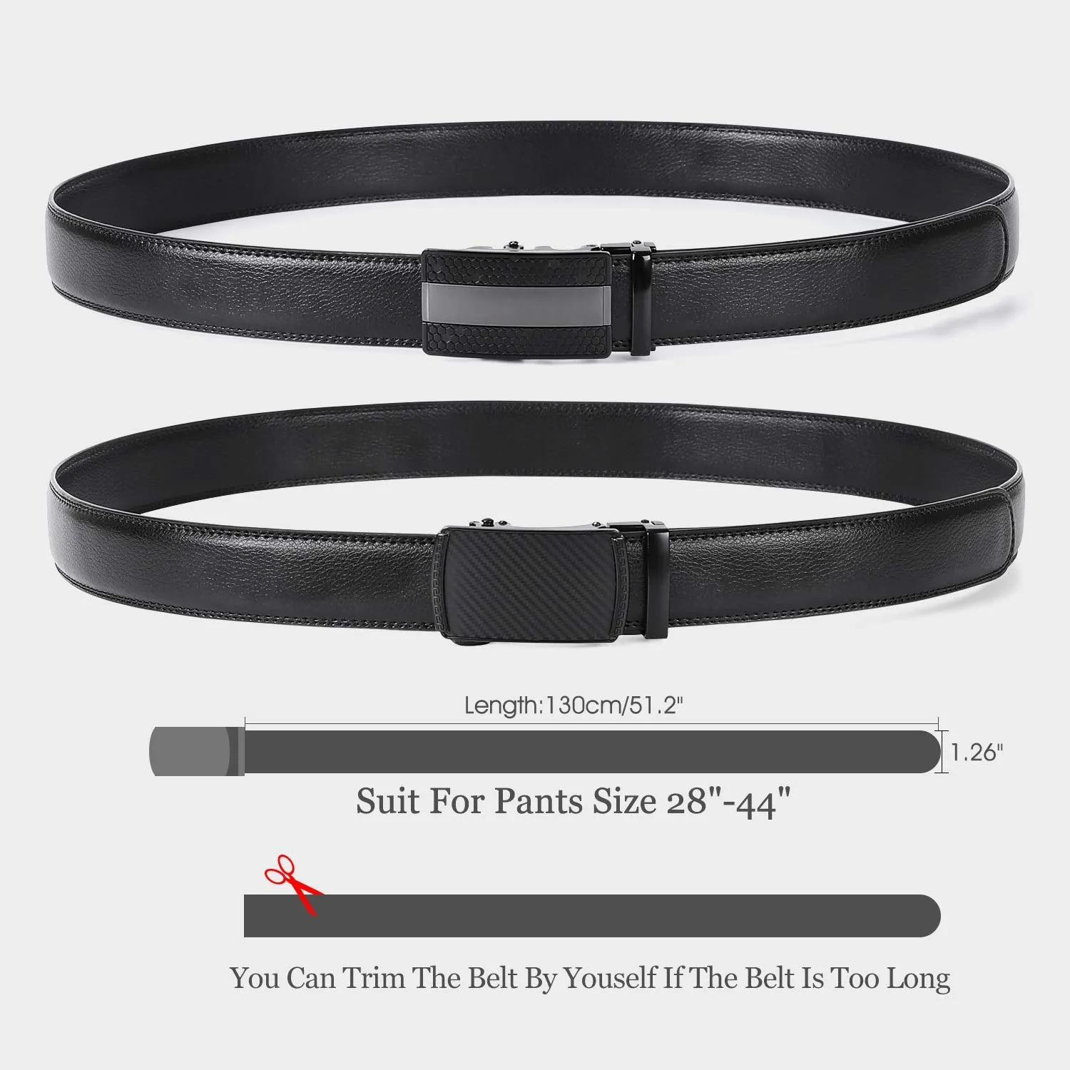 2 Pack Leather Ratchet Dress Belt for Men Perfect Fit Waist Size Up to 44" with Automatic Buckle