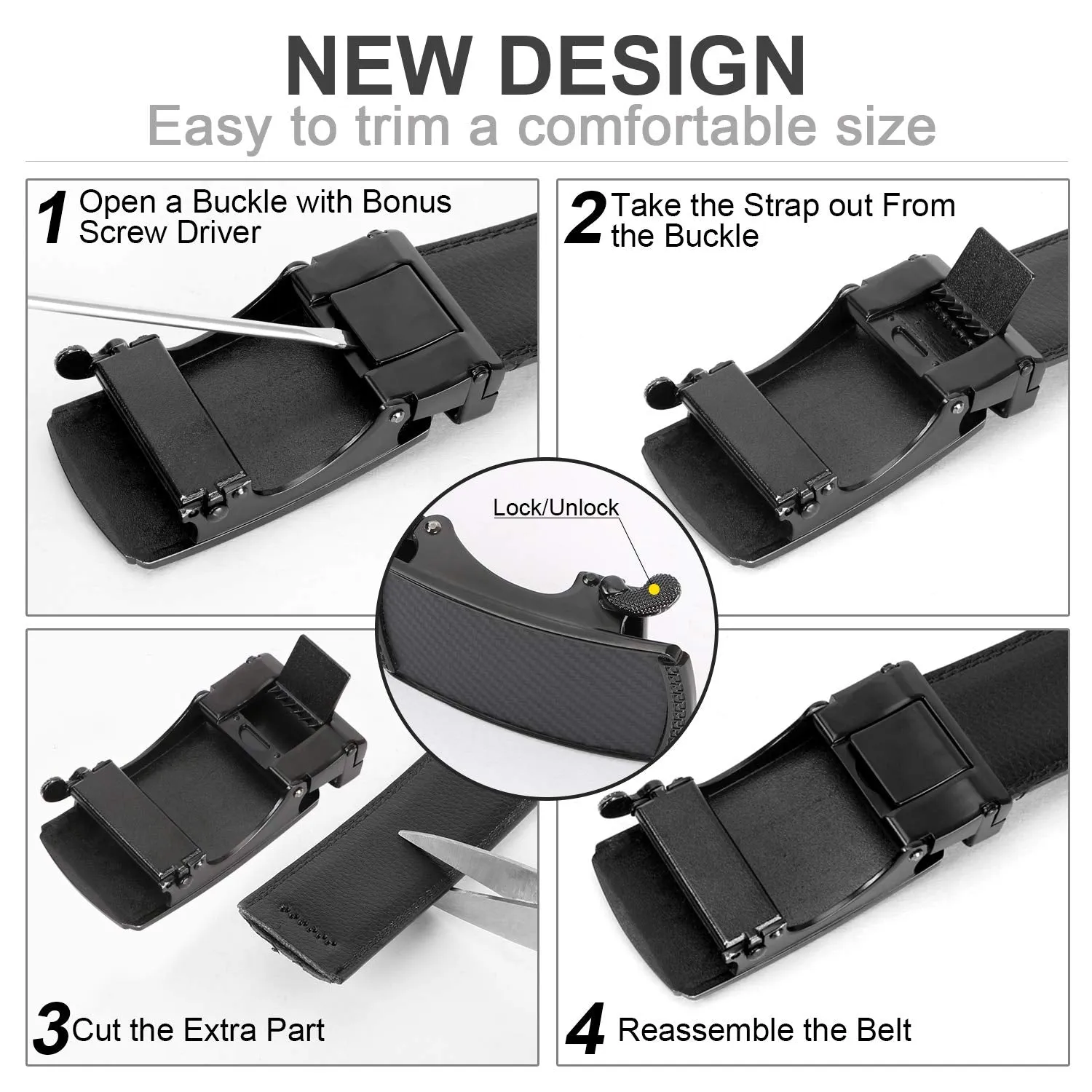 2 Pack Leather Ratchet Dress Belt for Men Perfect Fit Waist Size Up to 44" with Automatic Buckle