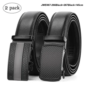 2 Pack Leather Ratchet Dress Belt for Men Perfect Fit Waist Size Up to 44" with Automatic Buckle