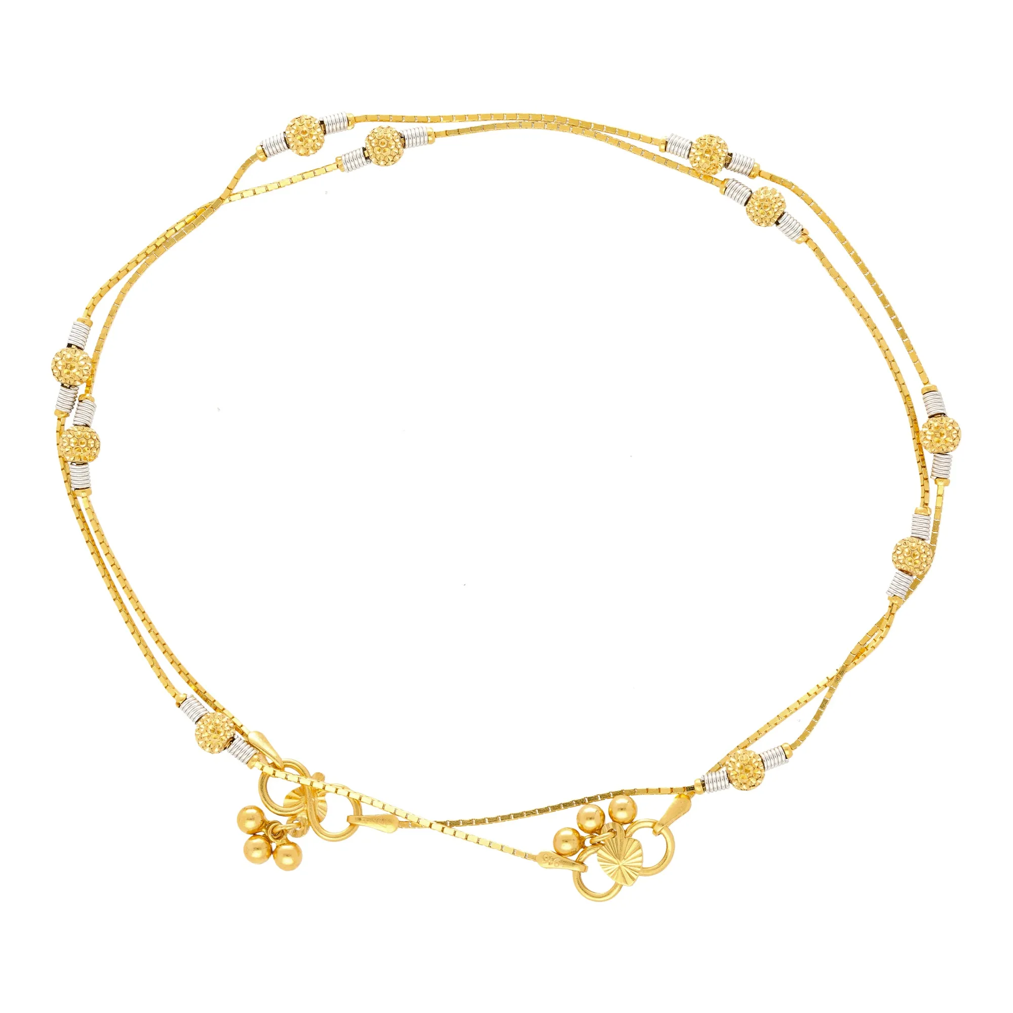 22K Multi-Tone Gold Beaded Anklets (10.2 grams)