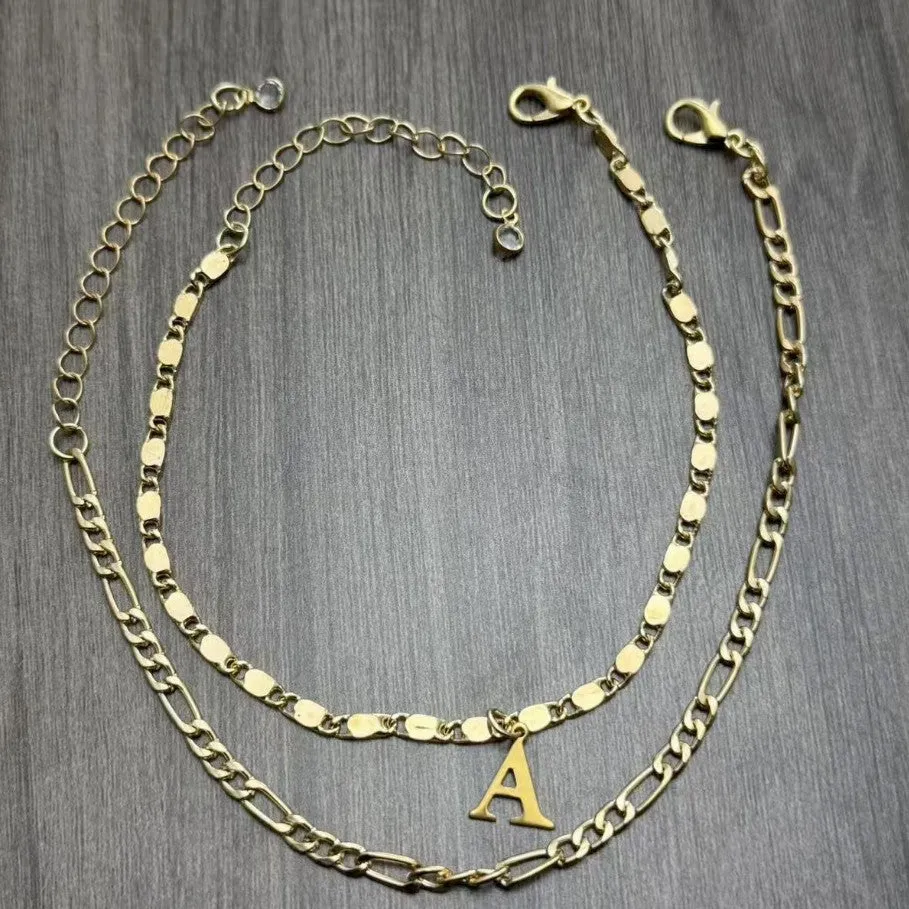 26 Initial Letter Anklets Gold Double Layer Chain Anklet Twin