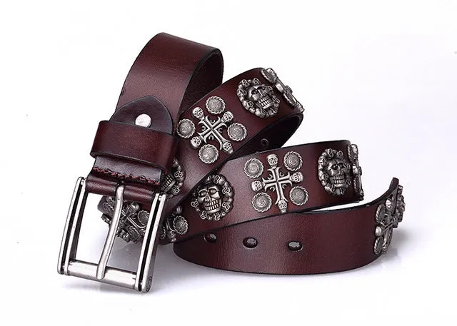 3 kinds Skull Leather Black Punk Belt Fashion Cinturones Ceinture Hombre luxury cinto masculino cinturon rocker riem cowboy
