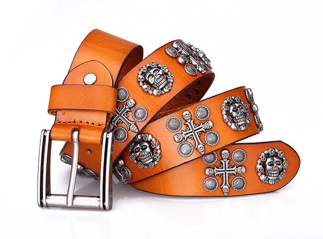 3 kinds Skull Leather Black Punk Belt Fashion Cinturones Ceinture Hombre luxury cinto masculino cinturon rocker riem cowboy