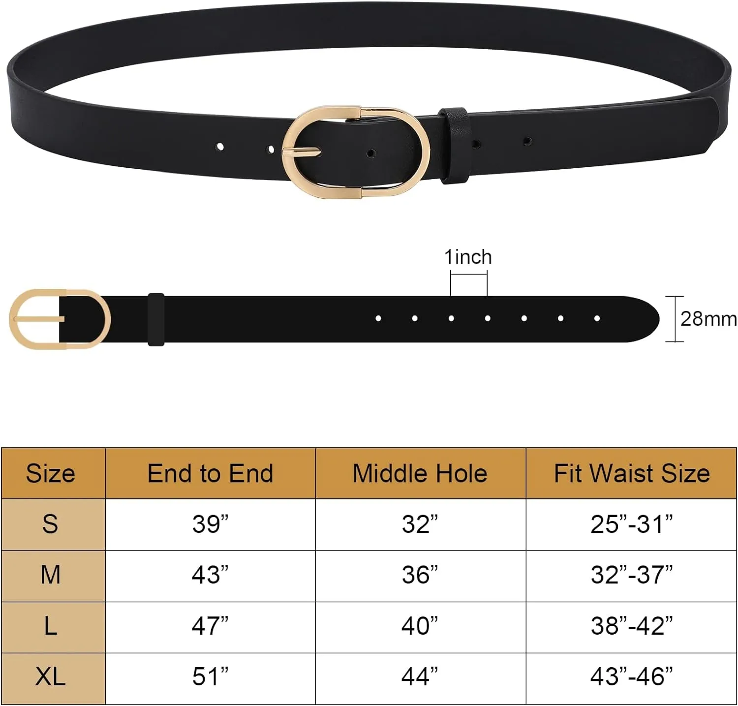 3 Pack Women's Belts for Jeans and Dress With Gold Buckle