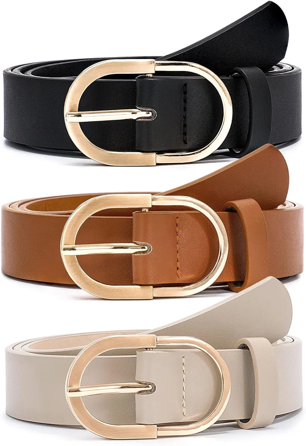 3 Pack Women's Belts for Jeans and Dress With Gold Buckle