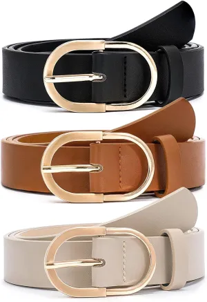 3 Pack Women's Belts for Jeans and Dress With Gold Buckle