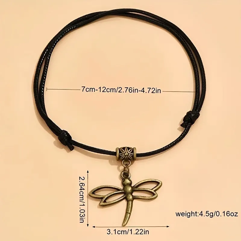 3-Piece Boho Woven Ankle Bracelet Set – Dragonfly, Butterfly & Love Pendants