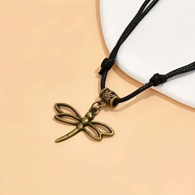 3-Piece Boho Woven Ankle Bracelet Set – Dragonfly, Butterfly & Love Pendants