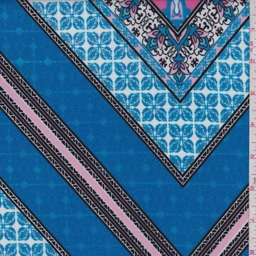 3 YD PC-Aqua/Pink Deco Tile Scuba Knit Fabric