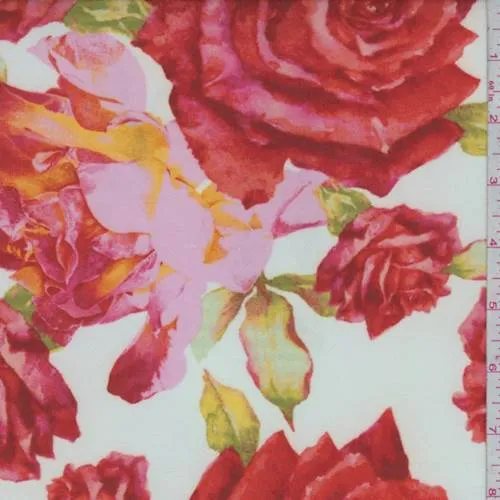 3 YD PC-White/Crimson Rose Scuba Knit Fabric