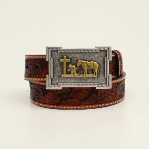 3D Belt Company Toddler Boys' 3D Belt 1 1/4" Floral Tooled Cowboy Prayers - Tan