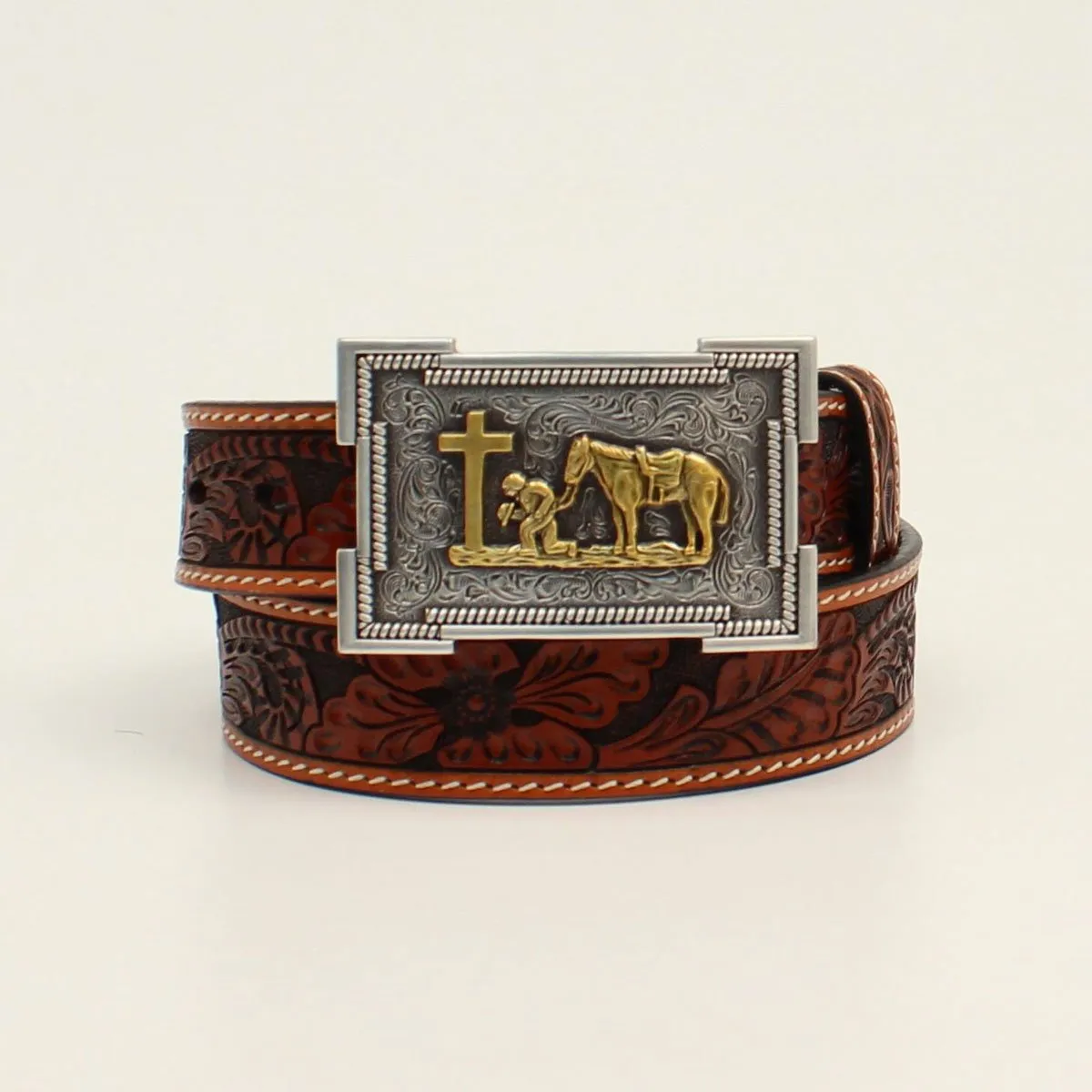 3D Belt Company Toddler Boys' 3D Belt 1 1/4" Floral Tooled Cowboy Prayers - Tan