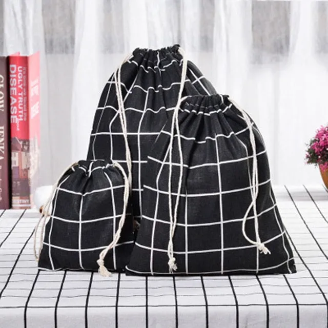 3pc Casual Women Cotton Drawstring Shopping Underwear Pouch Bag