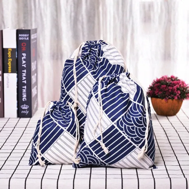 3pc Casual Women Cotton Drawstring Shopping Underwear Pouch Bag