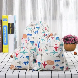 3pc Casual Women Cotton Drawstring Shopping Underwear Pouch Bag