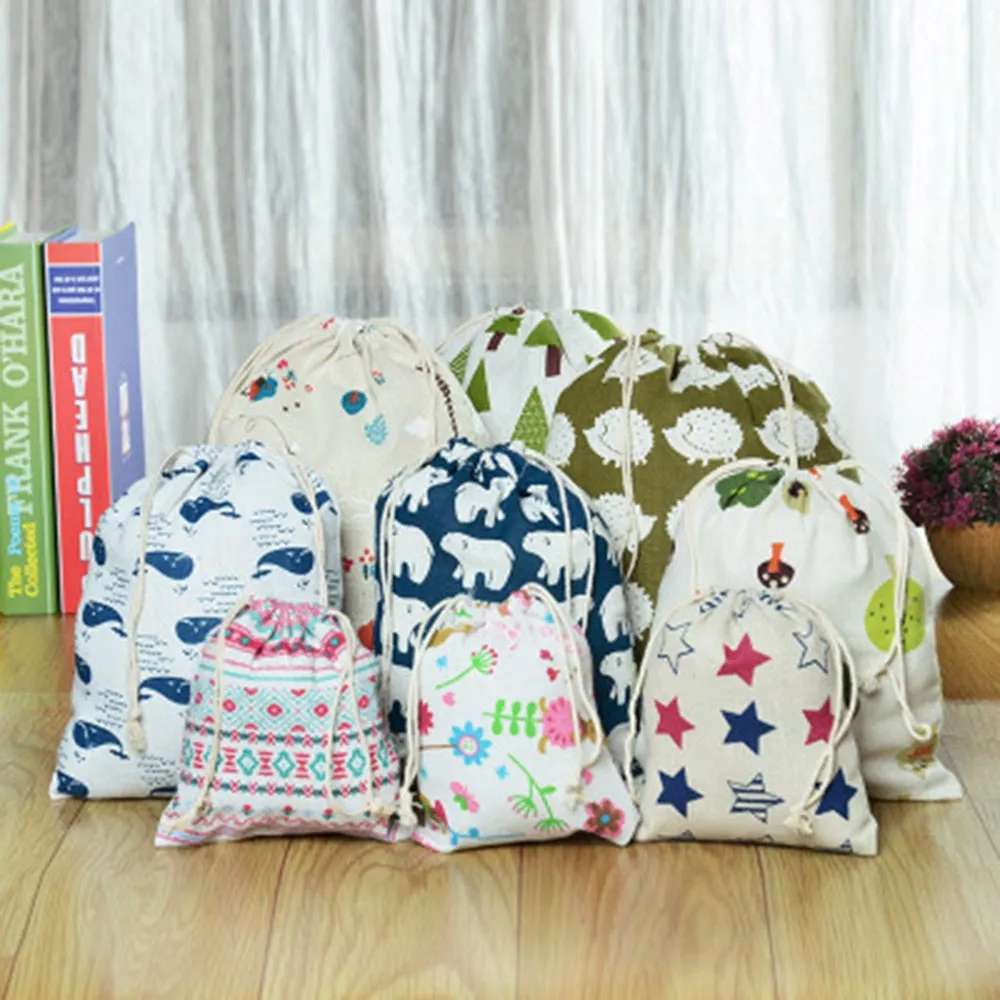 3pc Casual Women Cotton Drawstring Shopping Underwear Pouch Bag