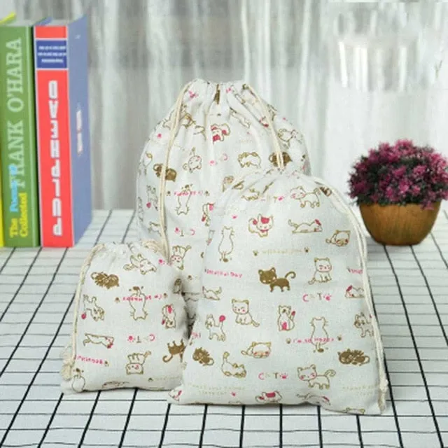 3pc Casual Women Cotton Drawstring Shopping Underwear Pouch Bag