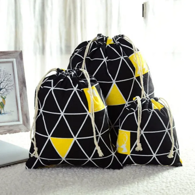 3pc Casual Women Cotton Drawstring Shopping Underwear Pouch Bag