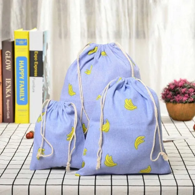 3pc Casual Women Cotton Drawstring Shopping Underwear Pouch Bag