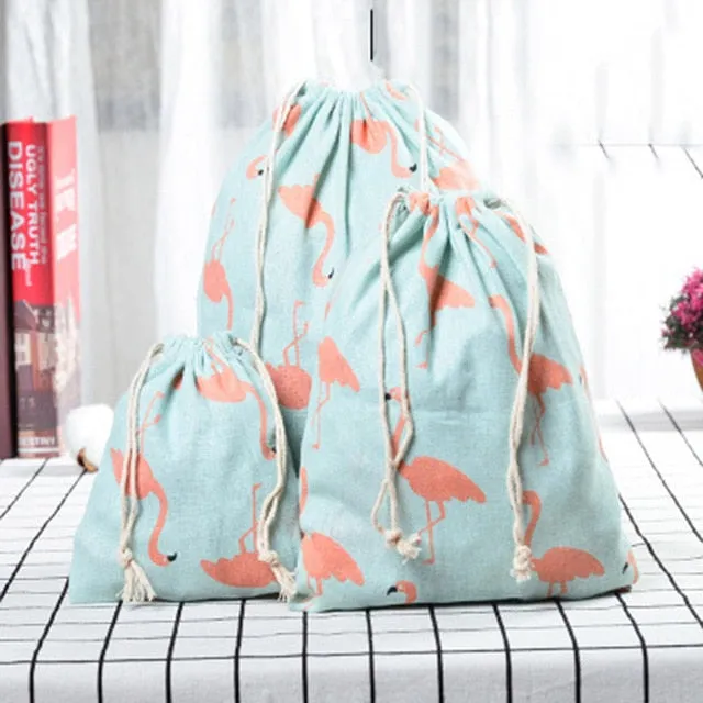 3pc Casual Women Cotton Drawstring Shopping Underwear Pouch Bag
